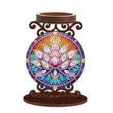 5D DIY Lotus Diamond Art Painting Candlestick Holders, Diamond Art Kits For Adults, Special Shaped Crystal Diamond Painting Wooden Home Decoration Candlestick Christmas Halloween Ornaments (Double-Sided Diamond) - Lotus - View 8