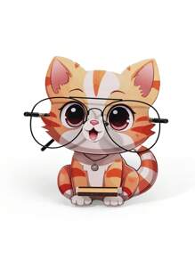 1个创意猫形太阳镜收纳架，可拆卸木质眼镜展示架，可爱动物造型眼镜整理架，梳妆台眼镜架