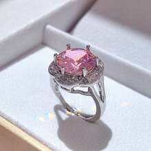 1 件时尚优雅可调节铜戒指，带多色方晶锆石花瓣，适合订婚、求婚、节日和送礼