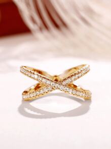 1 件 925 纯银优质独特设计 X 形锆石戒指，适合女士日常百搭派对休闲舞会派对装饰精美女士礼物