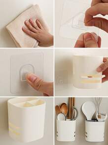 1pc Minimalist Compartment Wall Mounted Cutlery Organizer Box, Removable & Washable For Multi-Scene Use, Draining Storage Box