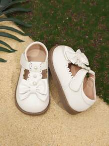 Sweet & Cute Pearl Bow Decor Girls Flats, Suitable For Spring/Summer - White - View 3