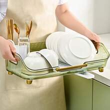 Dish Drying Rack For Kitchen Counter, Dish Rack With Automatic Drainage System, Rustproof Dish Drainer Tray With Detachable Utensil Holder - Green - View 3