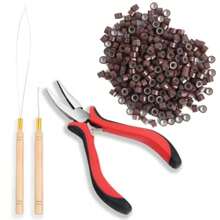 Hair Extension Tool Kit: Including Threader, Pulling Hook, Pliers, And 100pcs Silicone Rings For Beaded Hair Extensions - Multicolor - View 1