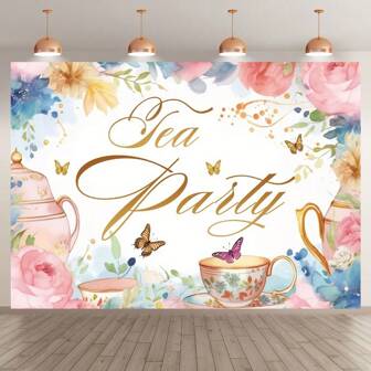 خلفية لحفل الشاي مع زهور الورد الوردي الربيعية، مستخدمة لموضوع حفلة عيد الميلاد، ديكور طاولة كعكة شاي بعد الظهر في عالم الأميرات