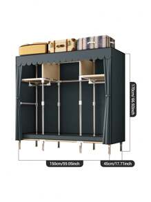 1 Standalone Metal Wardrobe Organizer System, 59.05 Inch Width, Sturdy Steel Frame With Reinforced Joints, Waterproof Fabric Cover, Moisture & Dust Proof, Easy To Clean, Standalone Weather-Resistant Closet, Enclosed Storage Capacity ≥3.2 Cubic Feet, Height ≥27 Inch, Wall-Mounted Wardrobe System