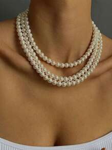 1 件优雅多层仿珍珠项链，复古高端奢华女士珠宝配饰，婚礼时尚