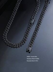 2pcs Black Cuban Chains Necklace And Bracelet Set,Men's Chain Choker Necklace Hip Hop Jewelry Set,Fashion Rapper's Jewelry ,Perfect Gift For Boyfriend,Son And Dad