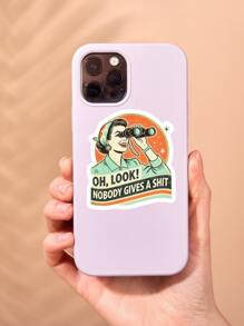 1pc Retro Sticker, Oh Look, Nobody Gives A , Gen X Sticker, Sarcastic Sticker, Funny Laptop Decal, Retro Sunset Sticker, Stickers For Tablet - Multicolor - View 4