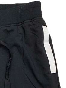 Mens Color Block Sweat Shorts Black Red White Drawstring Casual Short Pants - Black - View 2
