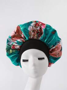 1 Pc Women's Fashion Floral Print Satin Headband Turban Hat With Elastic Band, Chemo Hat, Hair Loss Hat, Shower Cap