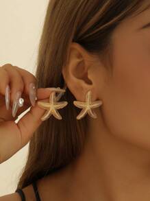 1 Pair Exaggerated Beach Style Starfish Earrings, Vintage Ocean Animal Fashion Eardrops, Suitable For Beach Holiday Wear - Yellow Gold - View 6