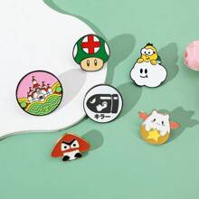 SuperMario 1/6 Pcs Creative Cartoon Mario Zinc Alloy Brooch Game Character Metal Badge Mushroom Enamel Badge Accessories A Gift For Friends - One Size - View 10