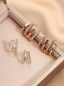 复古时尚耳饰 2 件套，水钻镶嵌不对称耳环，百搭合金首饰，送给朋友的最佳礼物