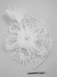 1 Piece White Women's Feather Mesh Flower Fascinator With Headband And Clip Wedding Tea Party Kentucky Derby Fascinator Hats Mini Hats Tiny Hats Mini Top Hat Mini Cap