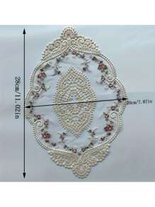 1pc French Lace Embroidered Mat, Decorative Vintage Organza Pad For Furniture, Bedside Table, Photography Prop, Coaster