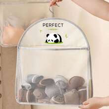 1pc Panda-Themed Nylon Hanging Storage Organizer For Underwear & Socks - Breathable Mesh Wall Or Door Mounted Bag With Multiple Compartments, Ideal For Bedroom, Bathroom & Kitchen, Portable Closet