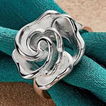 New 925 Sterling Silver Plated Flower Ring For Women, Elegant Fashion Party Gift, Student Charm Wedding Jewelry - Silver - View 5