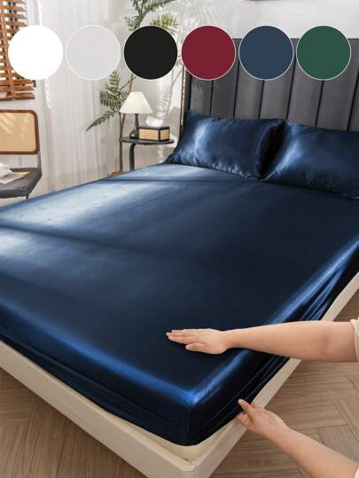 2/3pcs Luxury Satin Bedding Set, Bedding Ensemble, Fitted Sheet Set, Bed Cover Set, Solid Color Mattress Protector Set, Soft & Comfortable Bedroom Bedding Set, Thick Mattress Pad Cover, 1pc Mattress Cover + 1/2pcs Pillow Shams, Bed Cover Set, Suitable For Twin, Full, Queen, King Size Beds, Super Soft & Breathable, Silky Smooth, Wrinkle-Resistant, Machine Washable Fitted Sheet