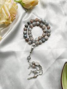 1pc 33 Beads Glass Beaded Bracelet With Square Decor, Classic & Fashionable, Suitable For Men's Daily Wear TASBIH - Grey - View 3