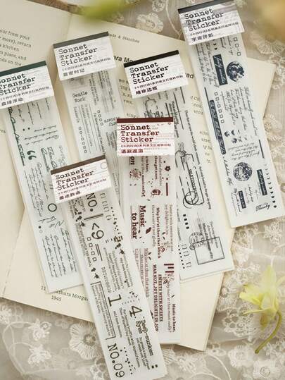 5pcs English Transfer Stickers, PET Creative Planner DIY Decorative Collage Material, Sonnet Series, Suitable For Scrapbooking, Notebooks, Laptop, Phone Cases, Mugs, Etc. Scrapbook Supplies Funny Stickers Scrapbooking Supplies Kindle