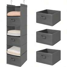 6 Tier Shelf Hanging Closet Organizer, Closet Hanging Shelf With 2 Sturdy Hooks For Storage, Foldable (Grey-D3)