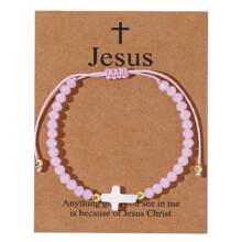 1PC/Casual Personalized/Minimalist Cross Pendant/Gold Bead, Colorful Bead Bracelet, Easter Limited Edition/Easter Card/Lucky Bracelet/Drawstring Design With Adjustable Length, Personalized Multifunctional Daily Accessory, Versatile, Gift For Family And Friends