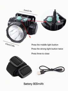 1pc Strong Light LED Headlamp Outdoor Fishing Headlight, USB Rechargeable Head Lamp Built-In Battery Camping Running Lantern - White Light - View 7