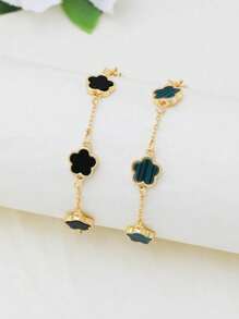 2 件/套时尚经典款黑色、白色、幸运草手链套装