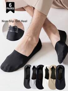 1/3/6 Pairs Men's Solid Bottom Breathable Solf Nylon Upper Low Cut Invisilbe No Show Socks With Non-Slip Gel At Heel, Suitable For Sports Or Daily Use