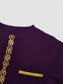 2 peças/Conjunto Camisa de Manga Longa com Gola Careca e Estampa Dashiki Roxa e Calça com Cintura Elástica, Conjunto Casual, Estilo de Rua, Adequado para Festa, Encontro, Casamento, Novidade