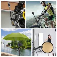 Dual Support Clamp Bracket, Selfie Stick Monopod Stand, Handle Holder, Suitable For Mounting Action Camera, Photography Equipment, 360° Rotatable & Adjustable, Black ABS Material