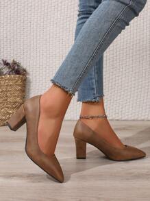 Fall/Winter 2025 Women's Brown Versatile Pointed Toe Chunky Heel Office Shoes,Elegant,Women Pumps