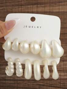 6-12pcs/Set Fashionable Beautiful Faux Pearl Plated Earrings, Suitable For Women To Wear All Year Round