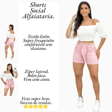 Women's Linen Shorts, High Waist Shorts, Women's Linen Shorts With Belt And Knife Pocket, - 玫瑰亞麻短褲 - 查看 2