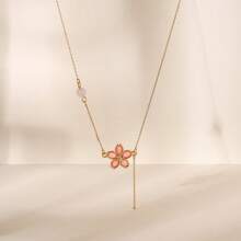 1pc Minimalist Enamel Floral Pendant Necklace, Feminine Elegant Jewelry Accessory For Party, Lovely Gift For Girlfriend