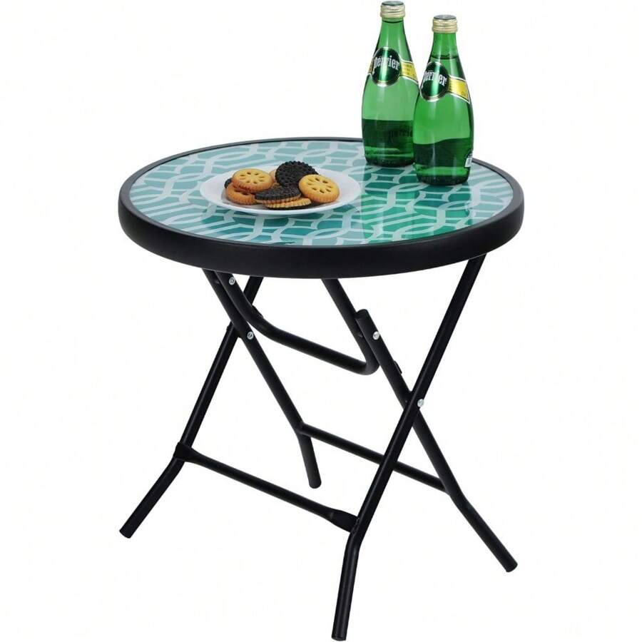 Folding Side Table, Foldable Coffee Outdoor Garden Small Round Patio Table - Turquoise - turquoise - View 1