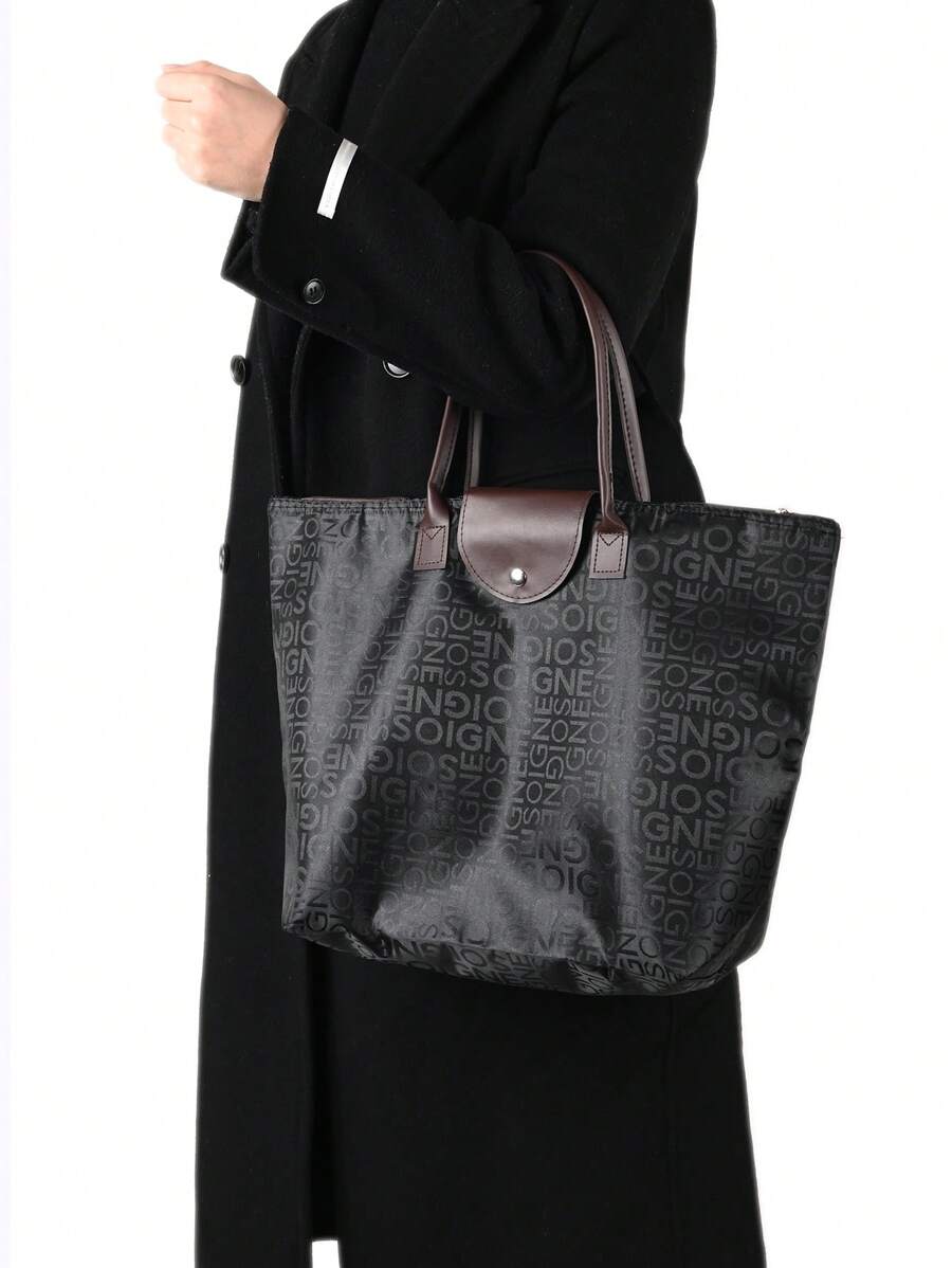 1 pieza Bolso multifuncional liviano y plegable, bolsa de compras de gran capacidad, bolso de hombro para mujer para uso al aire libre, bolsa de compras de supermercado, bolso de hombro de moda, bolso plegable y portátil, bolsa de compras impermeable