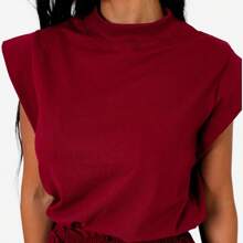 Musclee Tee Women's Loose Tank Top Ribbed Collar Cotton 30 Thread - 紅木色 - 查看 1