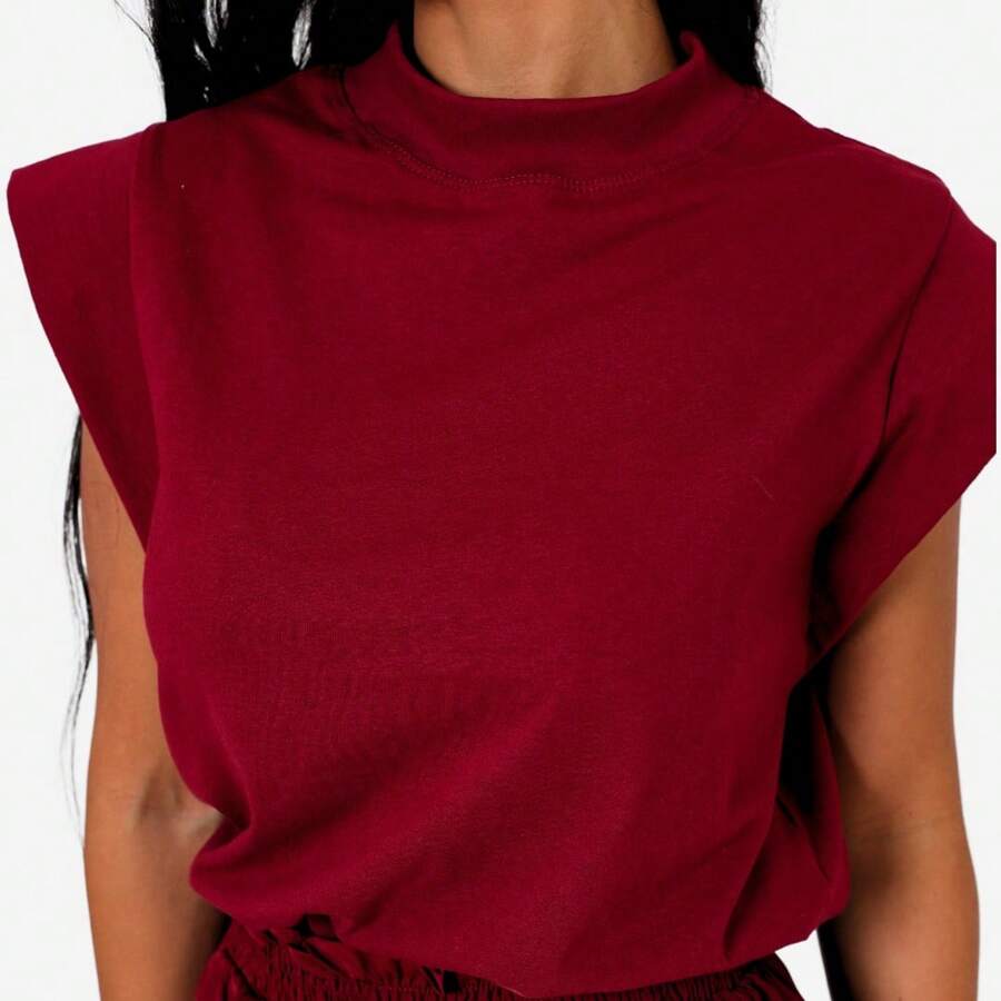 Musclee Tee Women's Loose Tank Top Ribbed Collar Cotton 30 Thread - 紅木色 - 查看 1