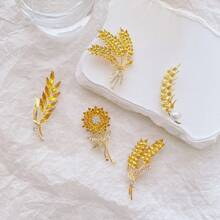 1pc Wheat Ear Shape Golden Metal Brooch, Fashion High-End Rhinestone Scarf Pin/Clips, Discreet Scarf Holder - Corsage - View 7