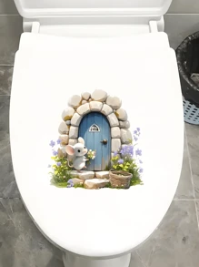 1pc Mouse Hole Pattern Toilet Seat Sticker And Tank Sticker, Home Decor Bathroom Wall Sticker Bathroom Decor Summer - Multicolor - View 4