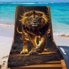 1 pièce Extra grande, légère, en microfibre, séchage rapide, serviette de plage anti-sable avec imprimé lion majestueux en flamme - idéale pour la plage, la piscine, le camping et les voyages, entretien facile, vacances d'été, décoration de salle de bain, accessoires de plage