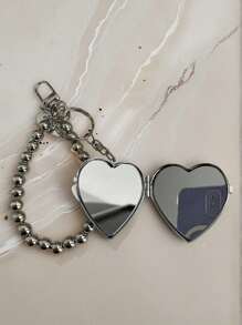 Electroplated Silver Bow Mirror Keychain, With Pearl Lanyard Heart Pendant, Silver Bow And Heart-Shaped Mirror, Retro Y2K Style Bag Charm Keychain, Fashion Accessory, Cute Multifunctional Keychain, Packaging Decoration Keychain, Small Gift, Freely Detachable, Suitable For Women Birthday And Valentine's Day Gifts