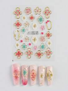 2 Pieces Of Spring And Summer Hot Gold Edged Flower Petal Relief Nail Stickers, Disposable Self-Adhesive Backing Adhesive, Women's DIY Art Decoration Accessories Nail Stickers
