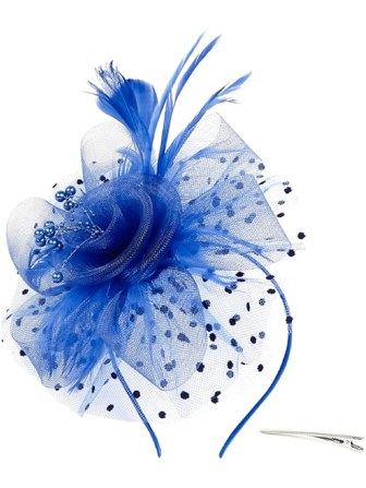 1 Piece Royal Blue Women's Mesh Flower Fascinator With Headband And Clip Wedding Tea Party Kentucky Derby Fascinator Hats, Gifts, Hair Accessories, Classy, Festival Outfits, Rave Accessories, Gala Night