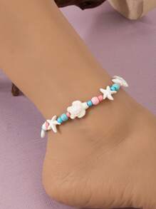 1pc Boho Style Starfish & Sea Turtle Beaded Anklet Bracelet For Girl - one-size - View 1