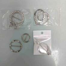 5pcs Women's Scarf Clips Tie Pin Waist Cincher For Tshirt, Metal & Rhinestone Circular Round Buckle