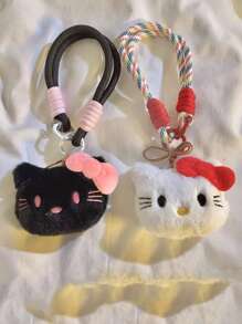 Sanrio 可爱 3D 卡通粉色蝴蝶结白色 KT 猫挂饰，编织短尼龙挂绳适合手机壳 DIY，创意手机包，流行 INS 风格，女士便携腕带 - 彩色 - 查看 7