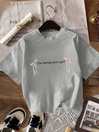 女士蝴蝶结常规圆领百搭通勤短袖 T 恤